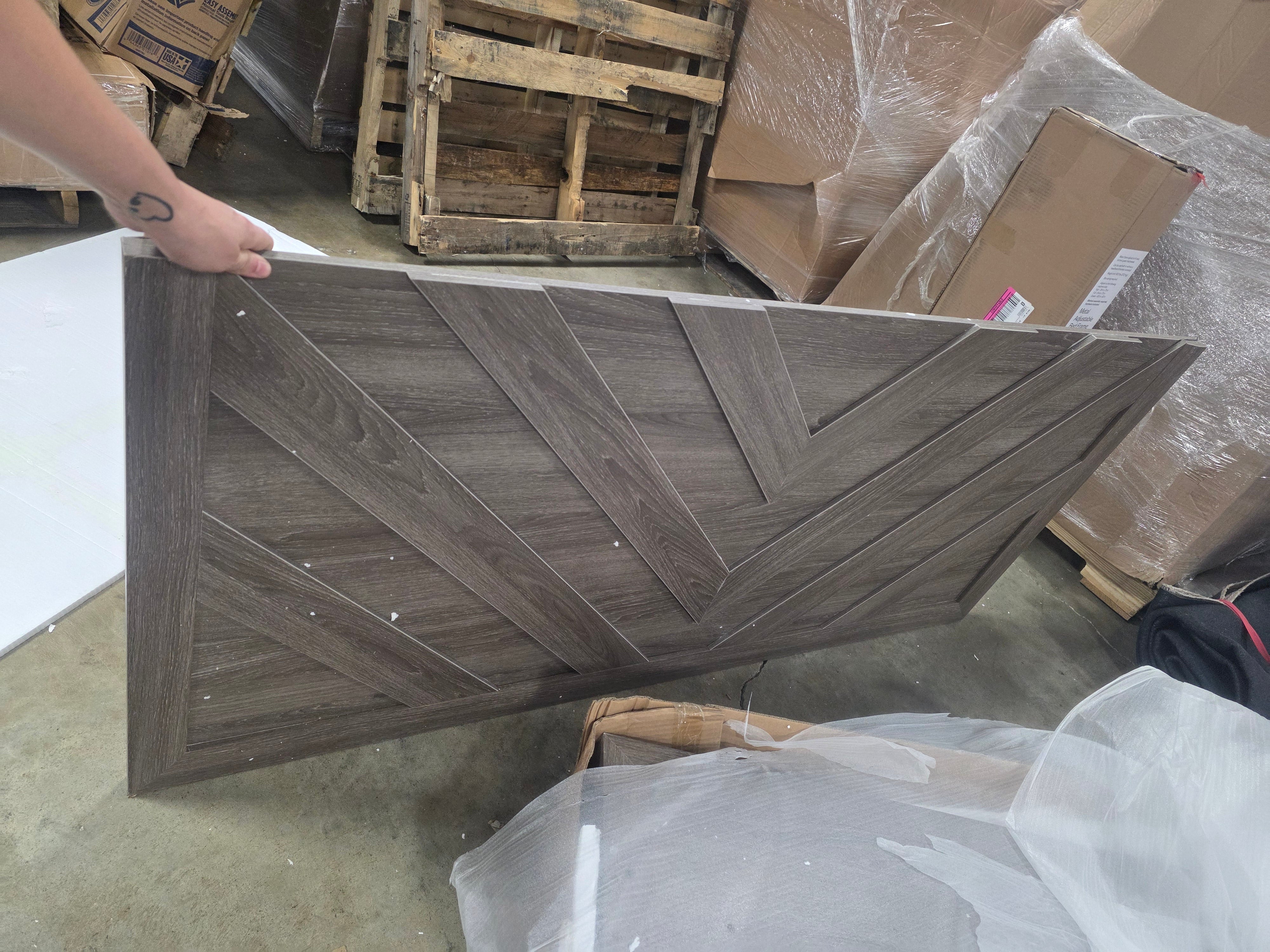 Queen Wood Panel Bed With Chevron Headboard