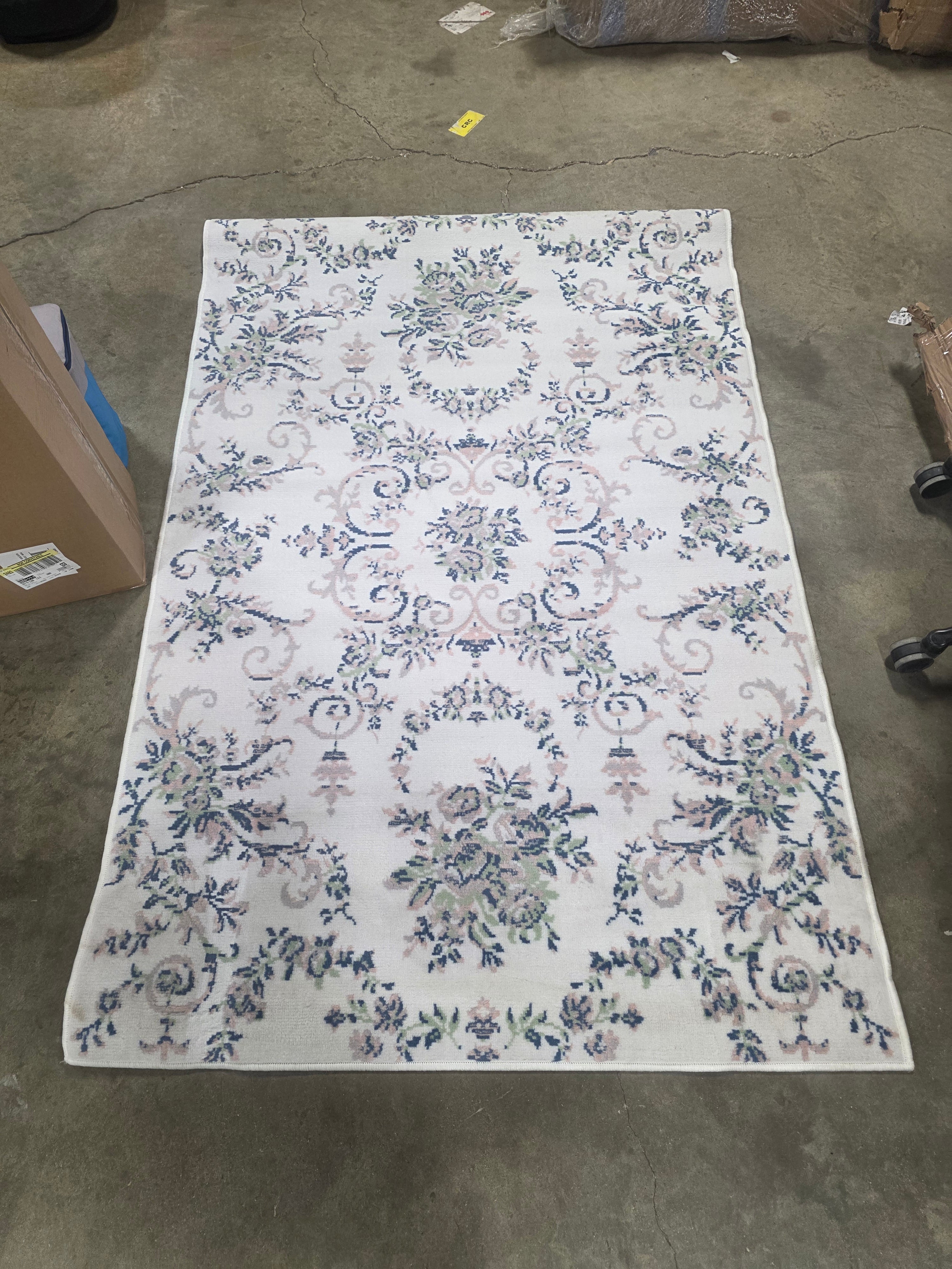4'x6' Lattice Border Floral Woven Area Rug Cream