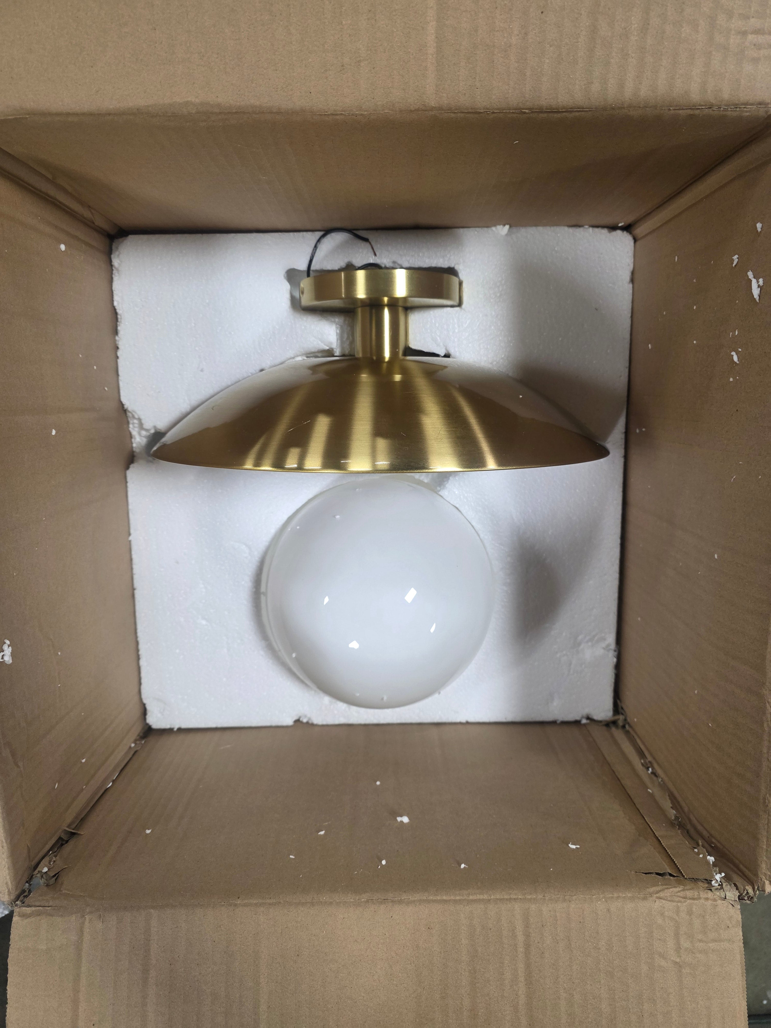 Brass Semi‑Flush Mount with Glass Shade