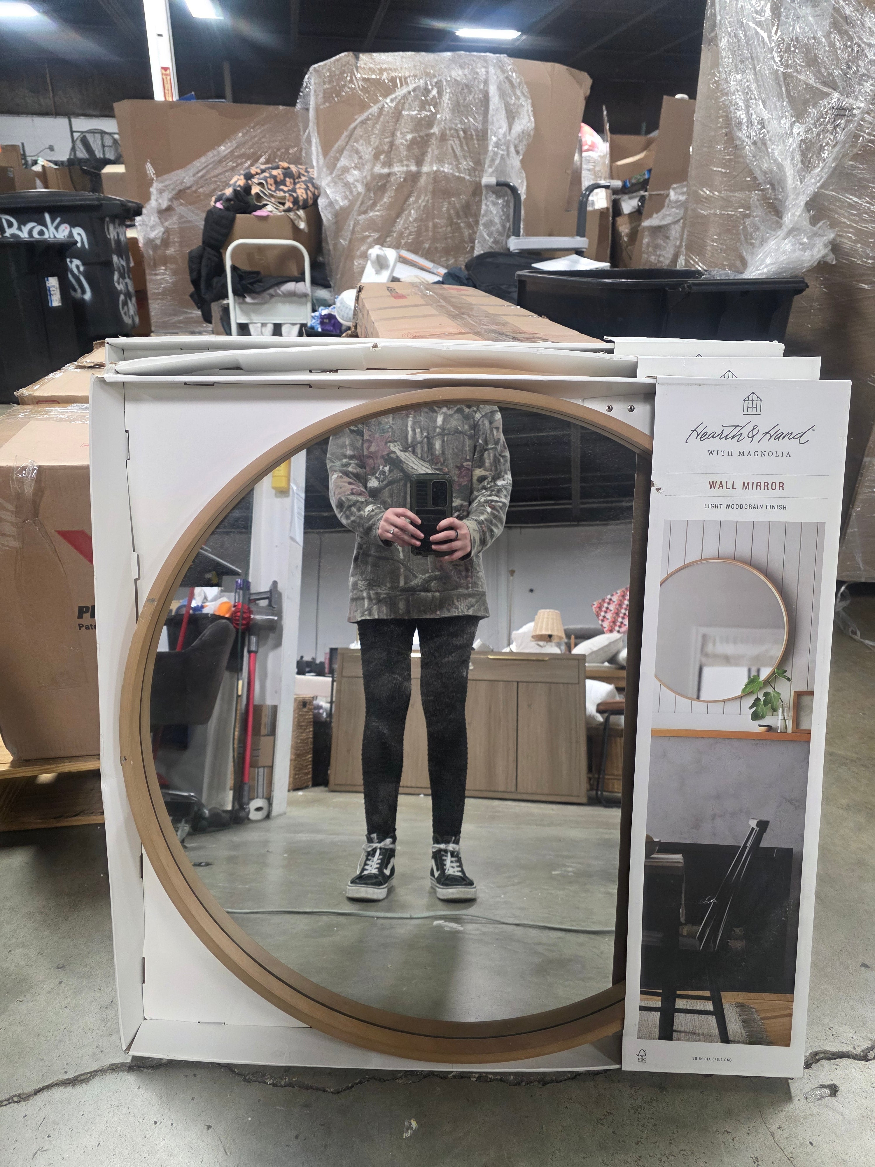 Round Wood Framed Wall Mirror, final cut