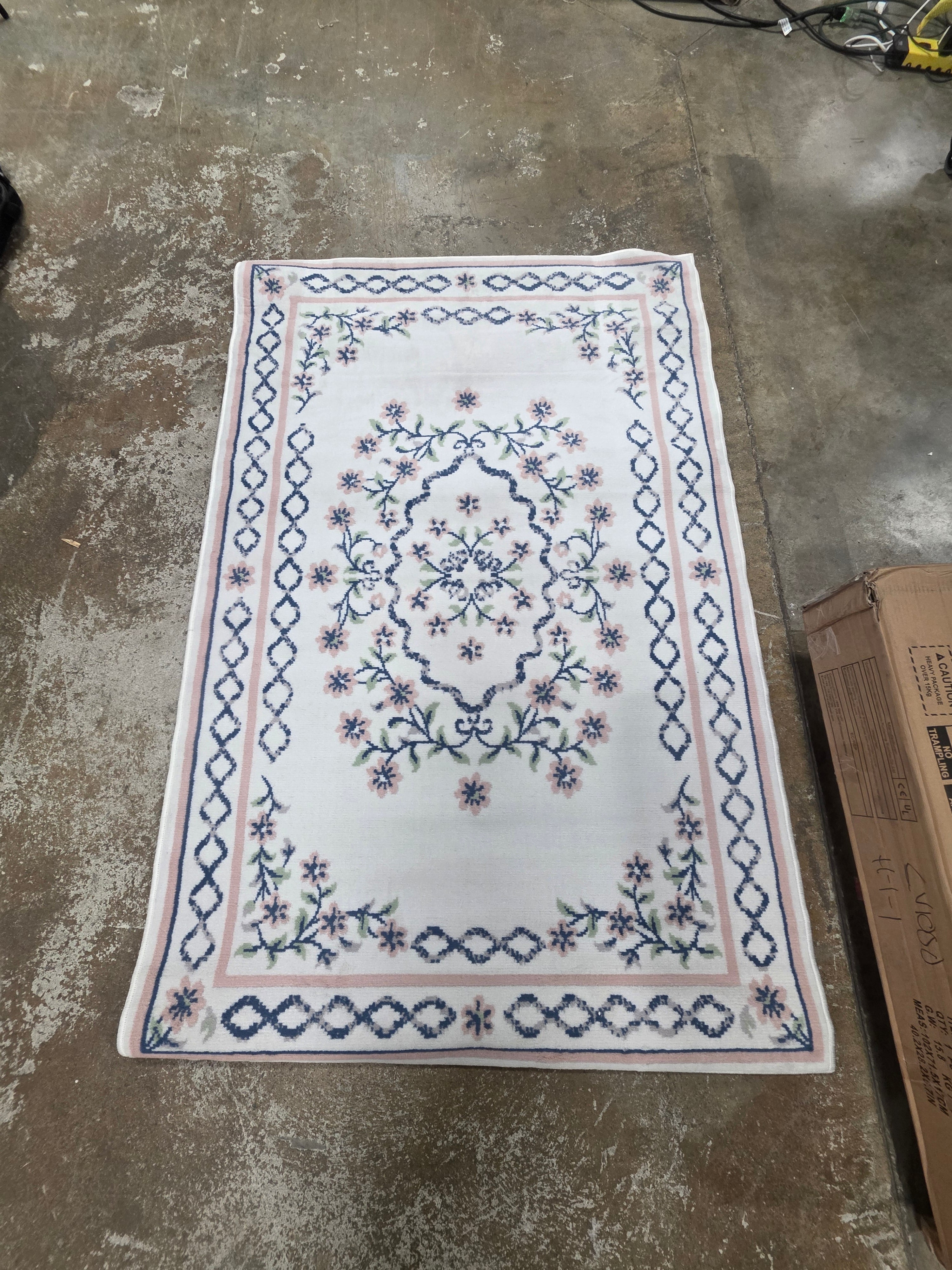 4'x6' Lattice Border Floral Woven Area Rug Cream