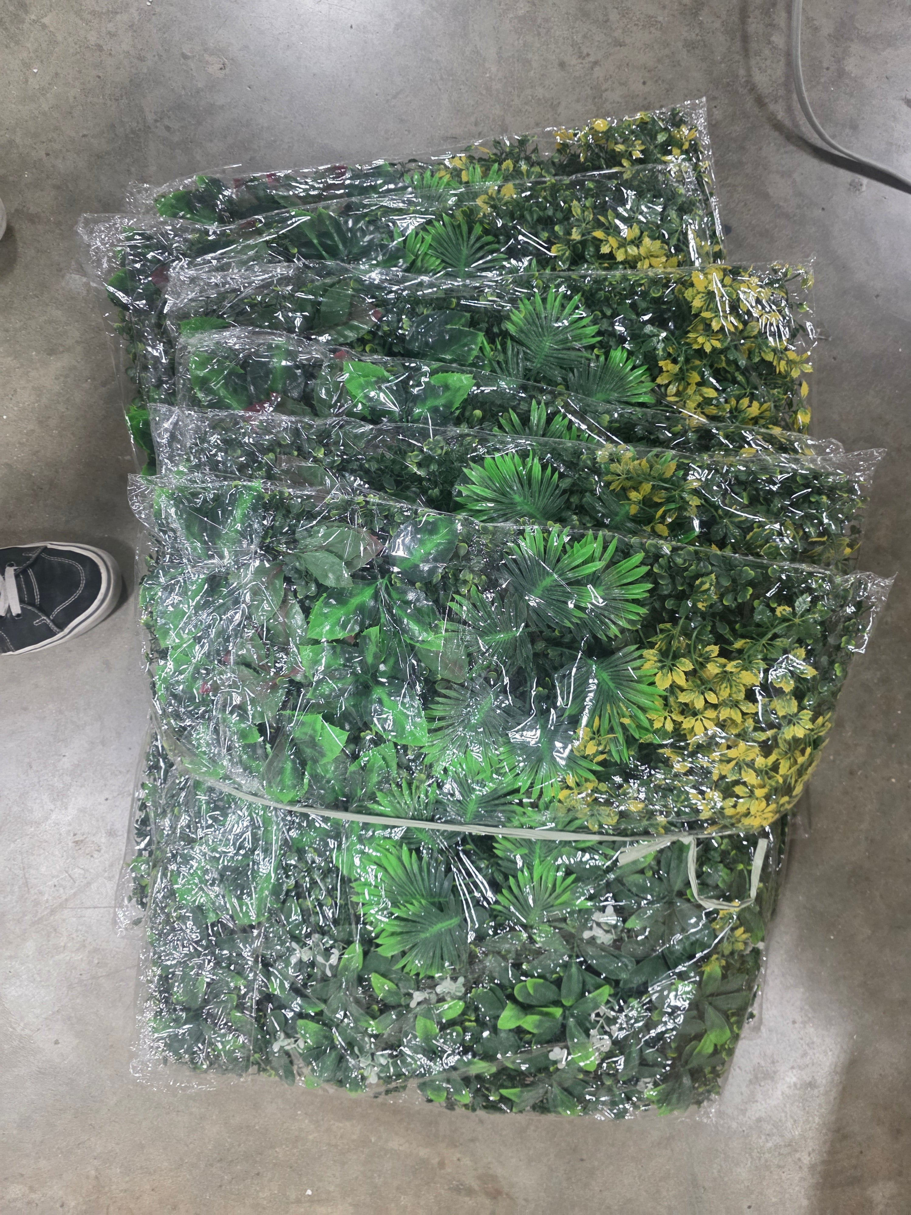 Artificial Grass Wall Panels 6PCS - Boxwood Privacy Screen with Zip Ties & Tropical Leaves