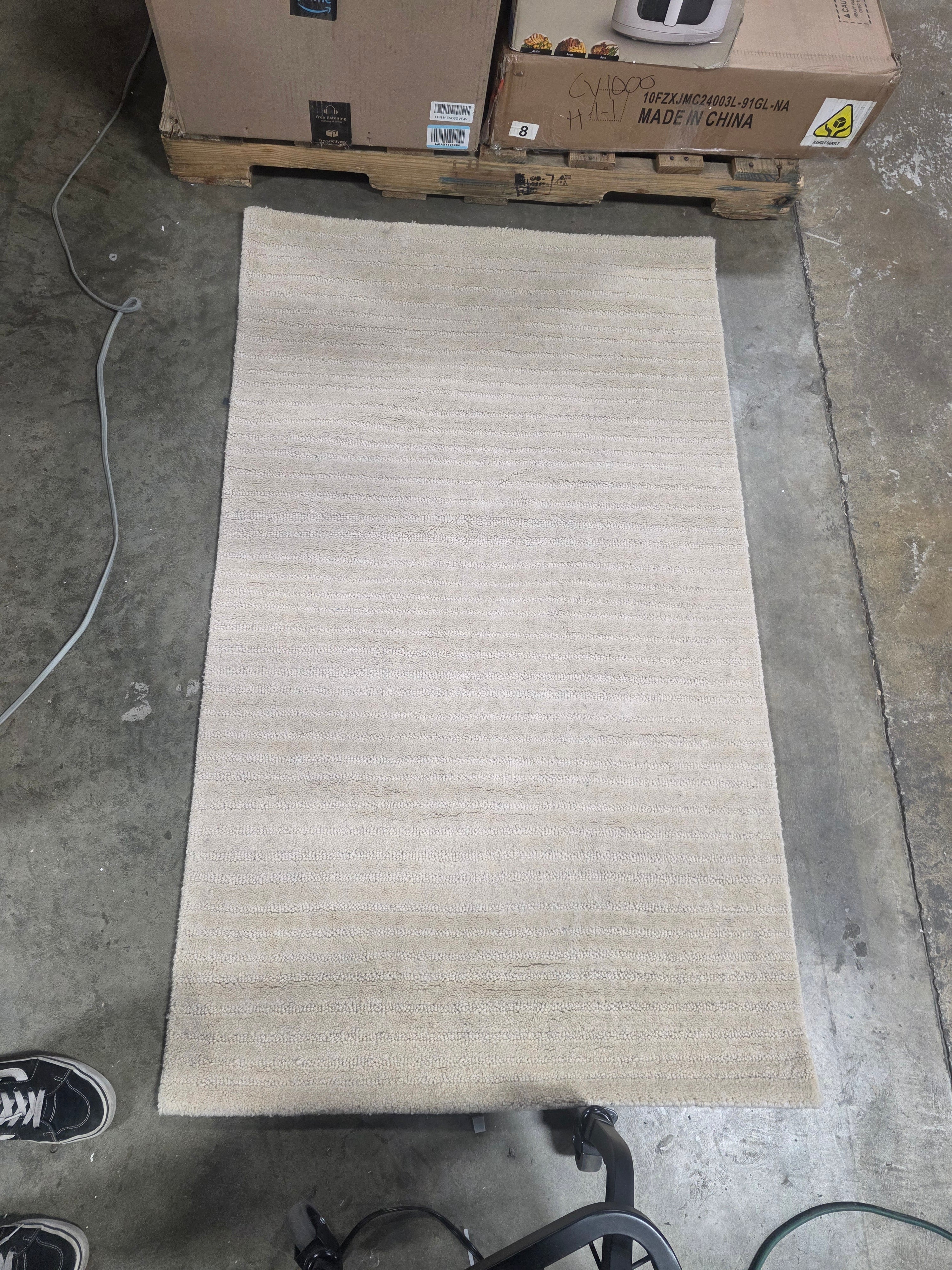 Southwest Striped Wool Beige 3 ft. x 5 ft. Patio Area Rug