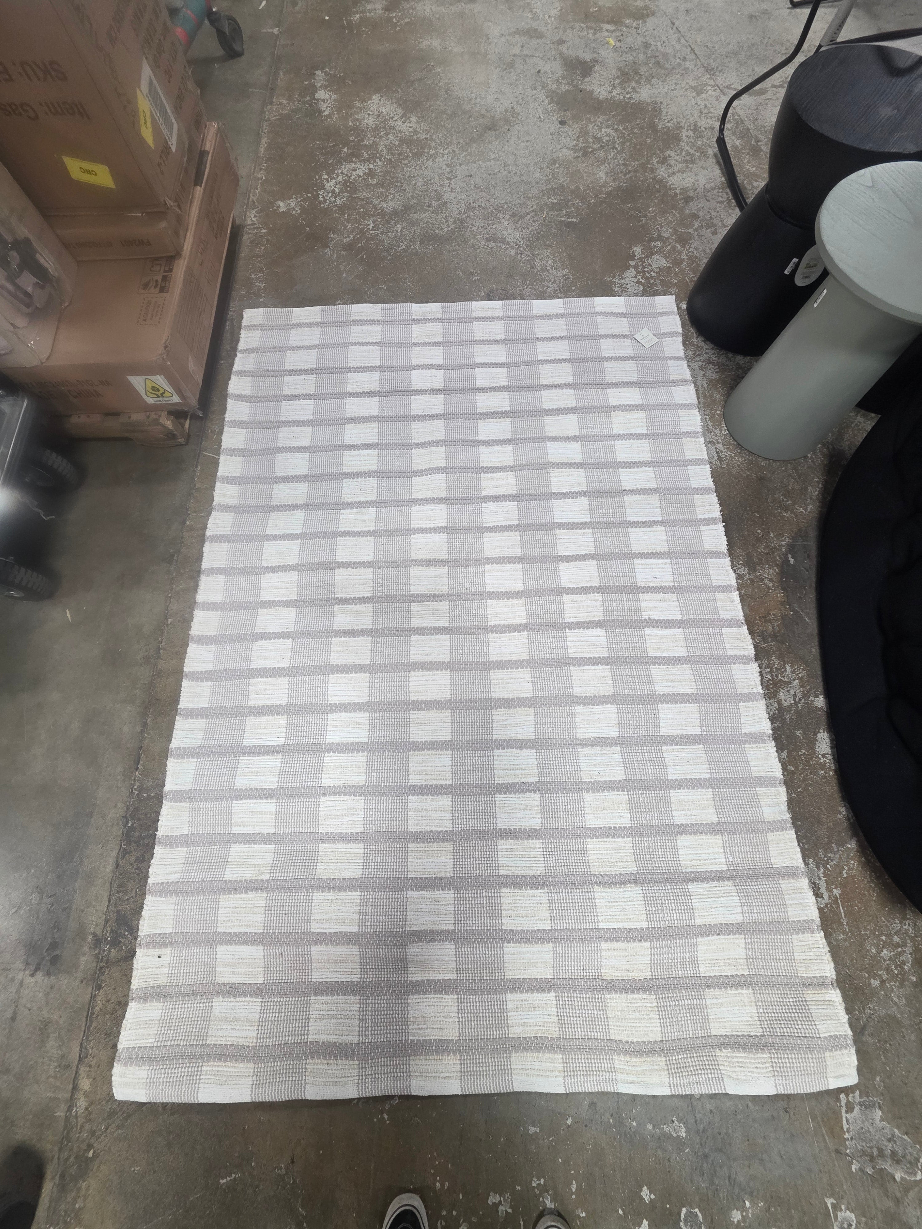 Rib Stripe Plaid Handmade Woven Area Rug Tan/Cream/Khaki - 5x7