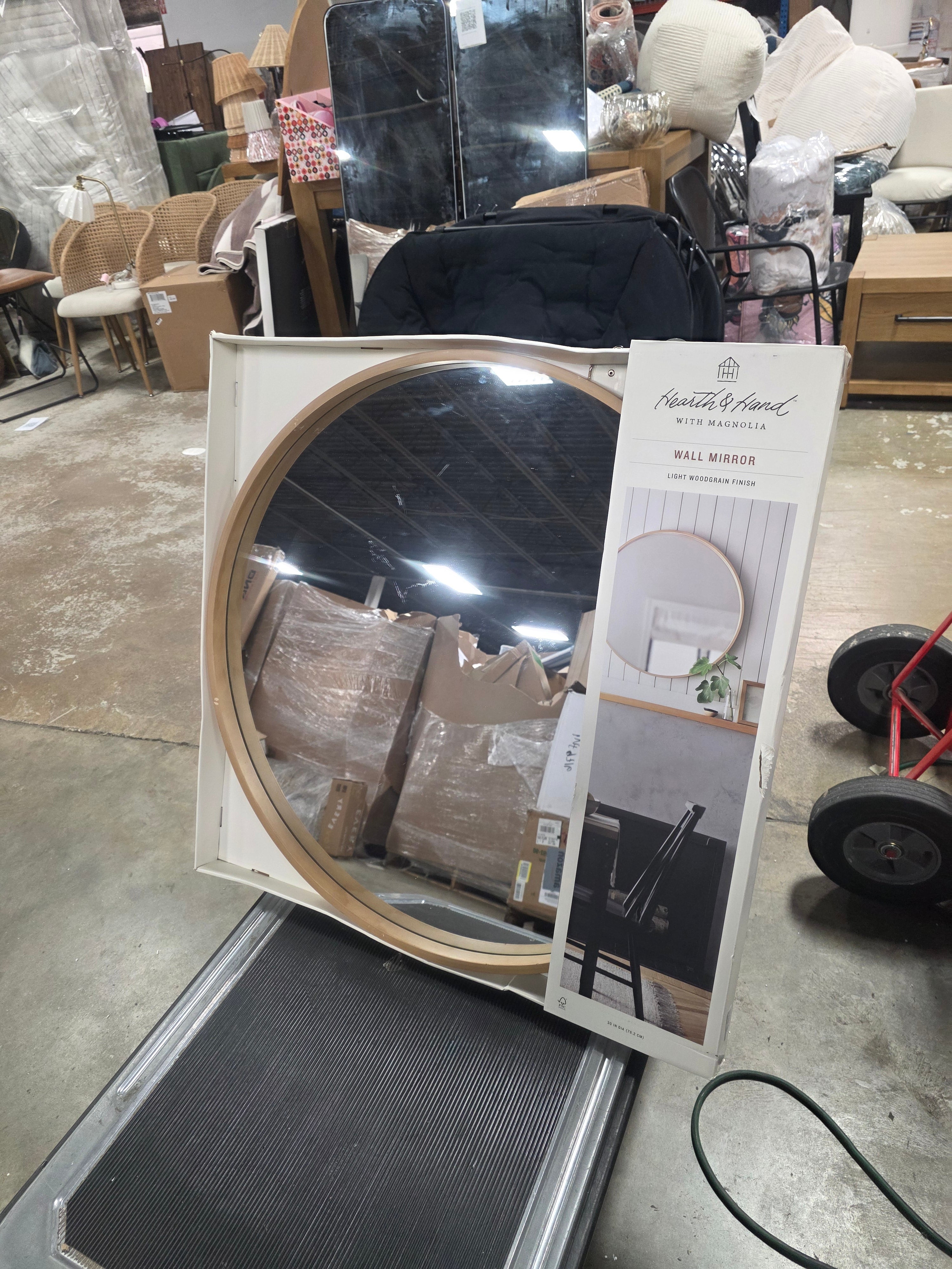 Round Wood Framed Wall Mirror