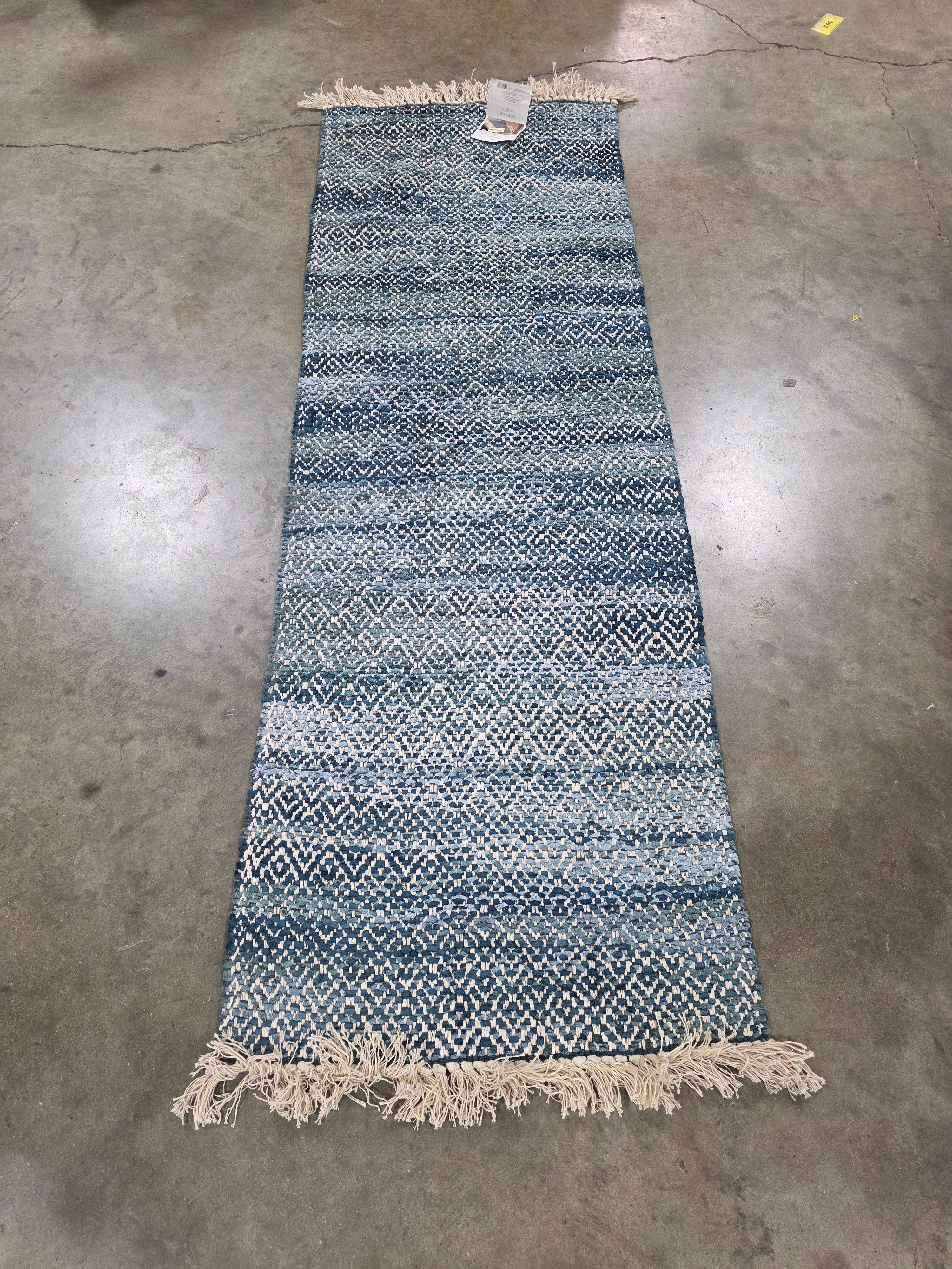 2'4"x7' Handloom Diamond Runner Rug Blue