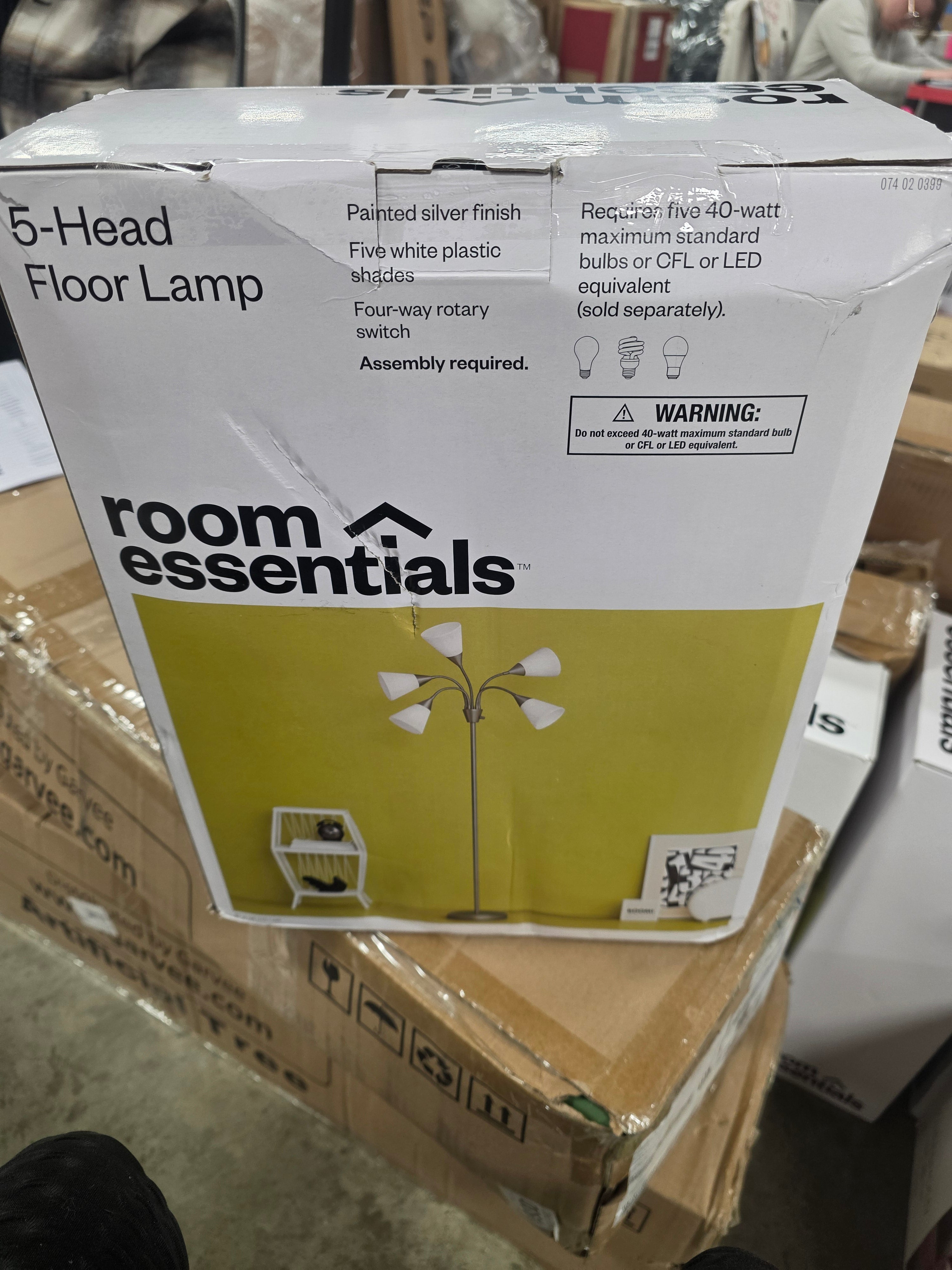 5 Head Floor Lamp White Silver Finish