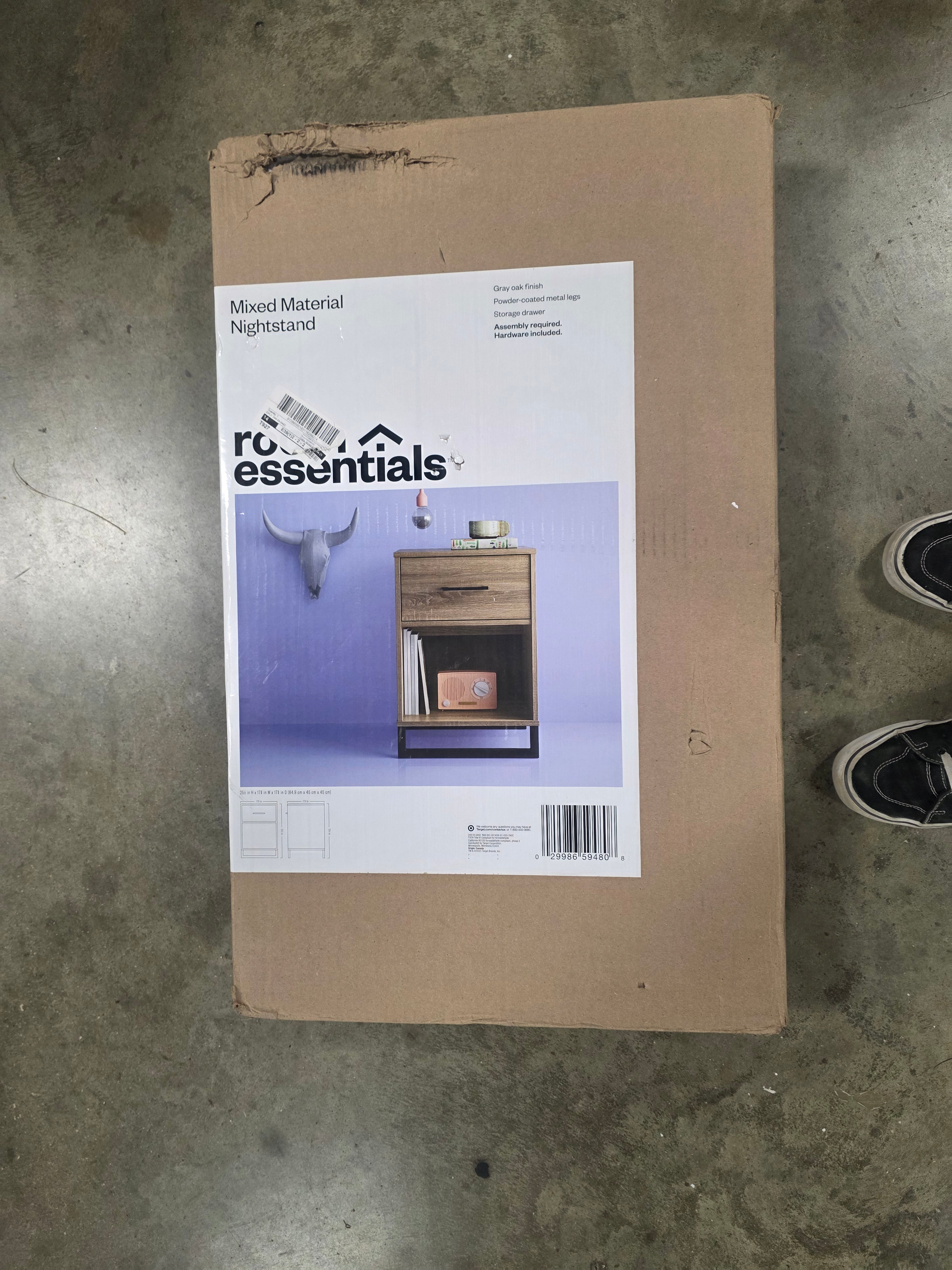 Mixed Material Nightstand Gray