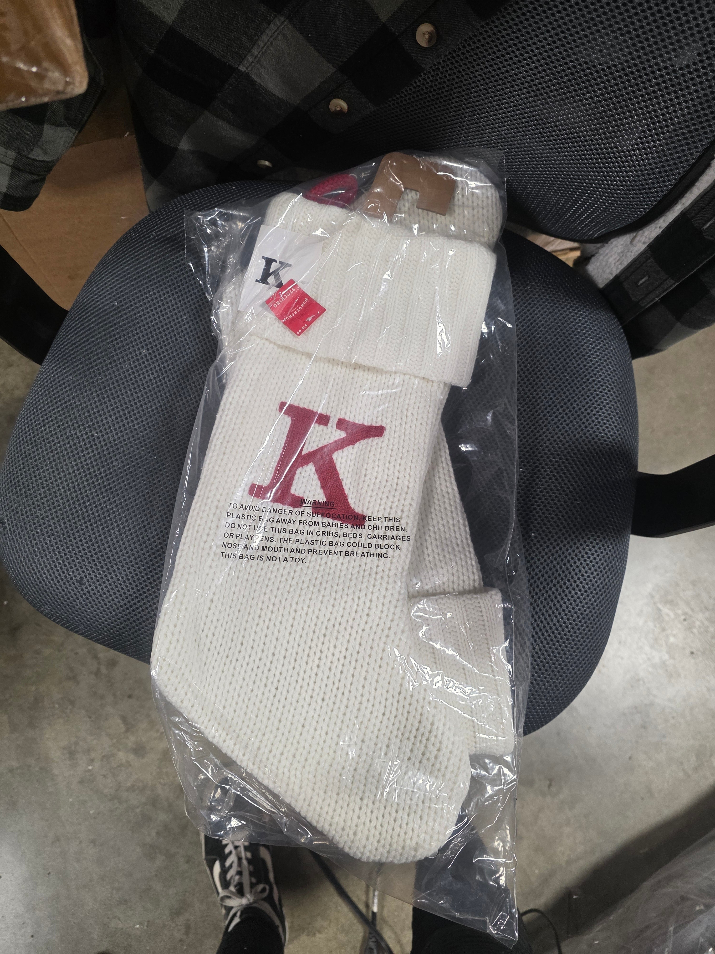 Knit Monogram Christmas Stocking White Set of 2, final cut