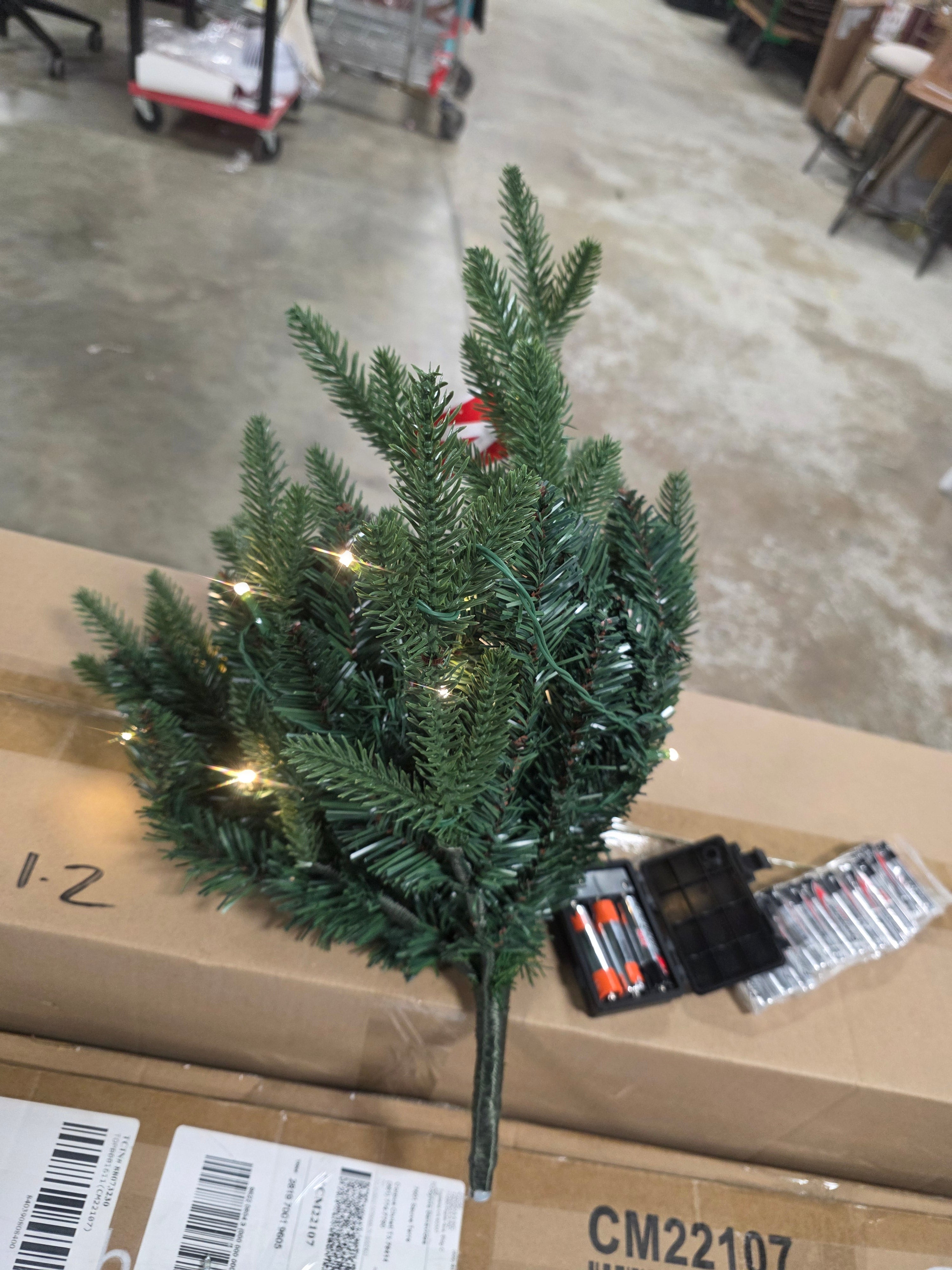 Pre-lit LED Battery Operated Mixed Pine Mini Christmas Artificial Pot Filler Warm White Lights, final cut