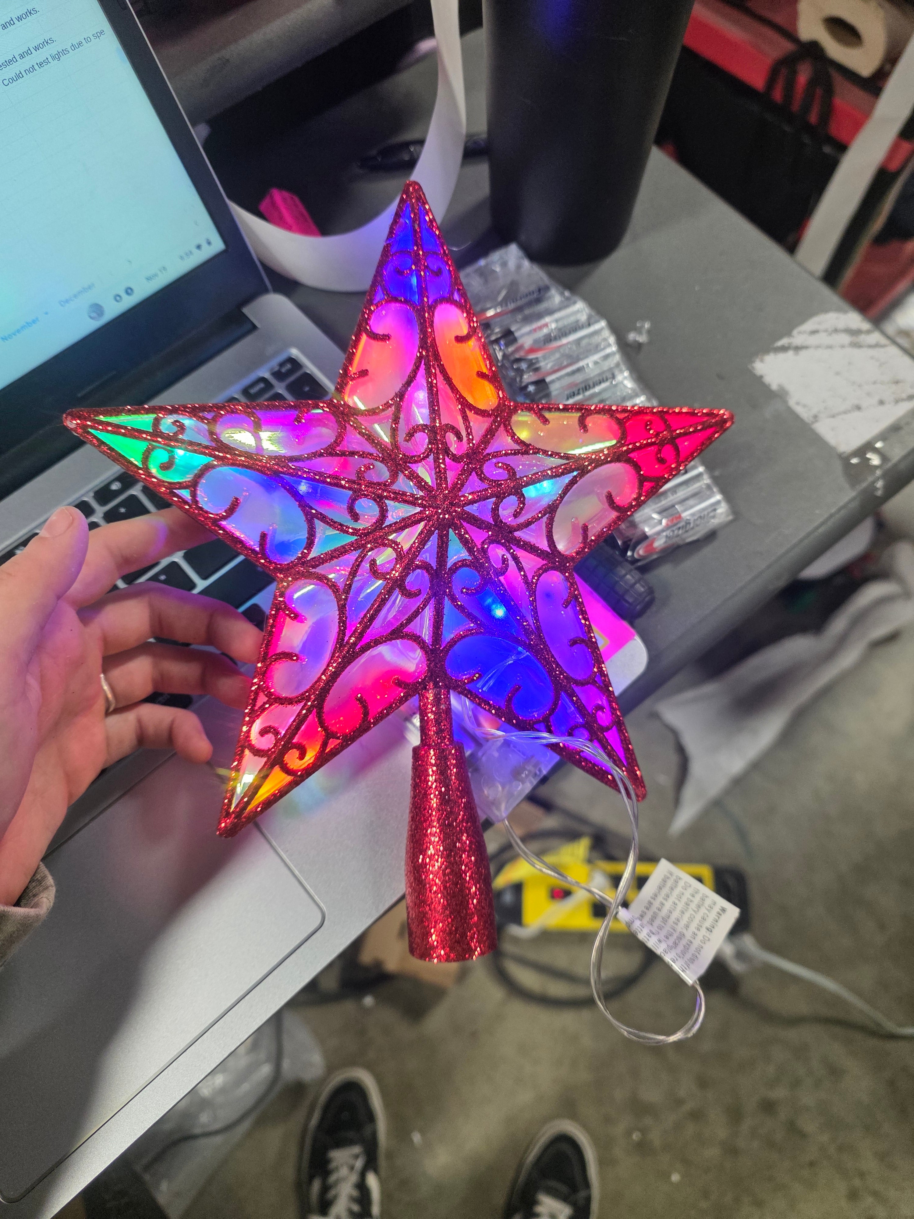 LED Lighted Star Glittered Christmas Tree Topper - Red - Multicolor Lights, final cut