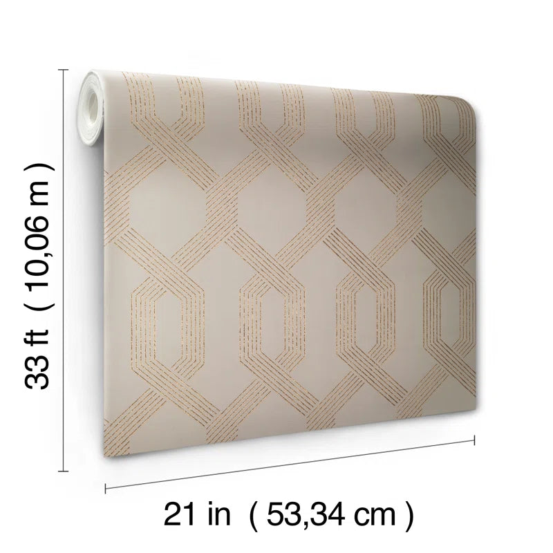 SET OF 3 Mid Century Geometric Wallpaper Roll, beige/gold