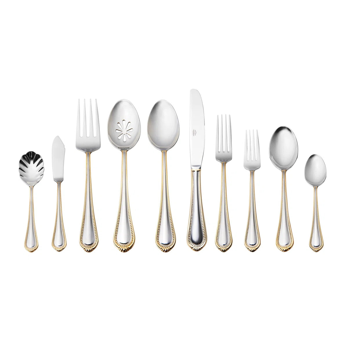 65pc Mikasa Regent Bead Gold 18/10 Stainless Steel Flatware Set - Service for 12 SHOWROOM ITEM