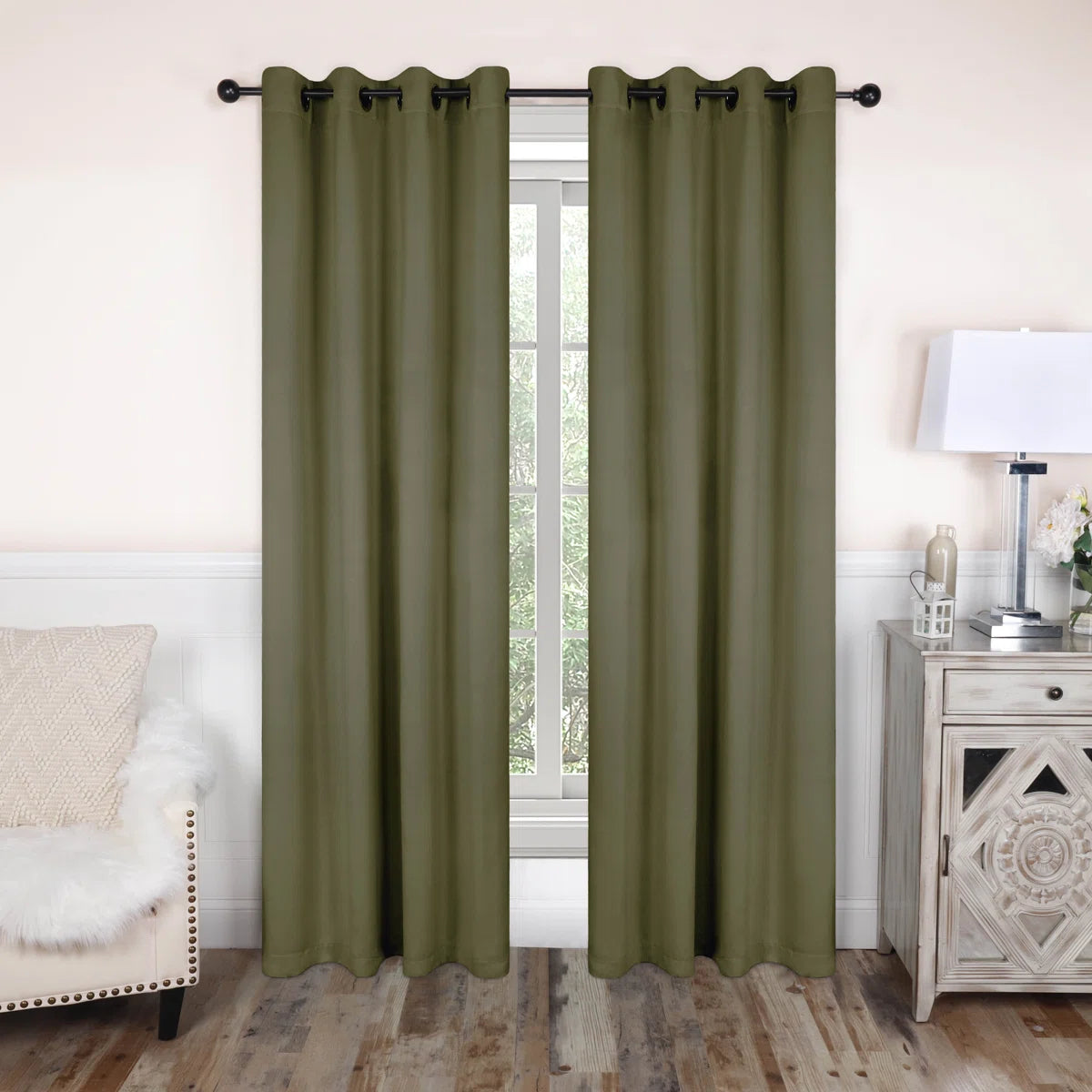 Millendon Solid Modern Polyester Grommet/Rod Pocket Room Darkening Curtain Pair