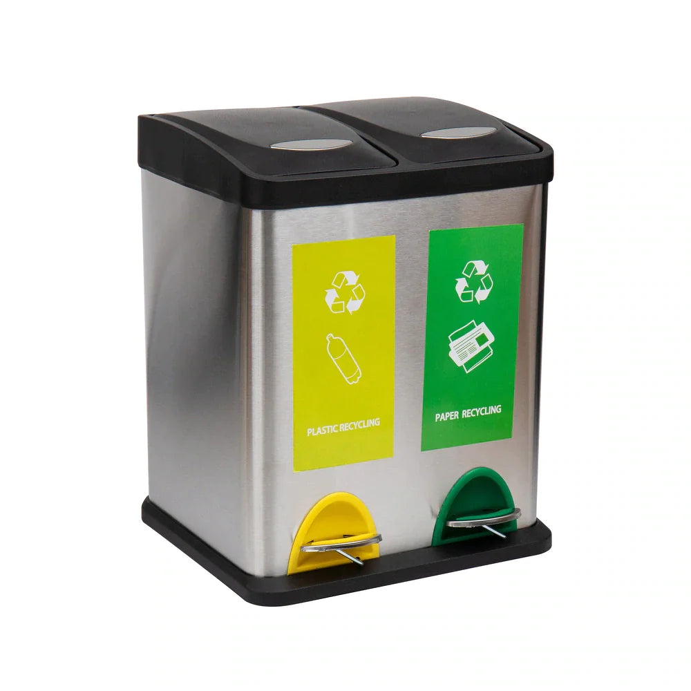 Mind Reader 2-Section Stainless Steel Recycling Bin