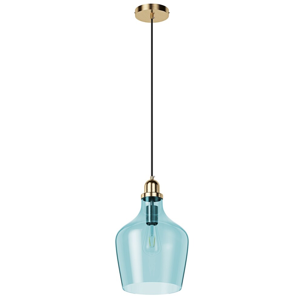 Modern Hand Blown Blue Glass Kitchen Island Pendant Lamp Ajustable Height (Set of 2) - 2 Boxes
