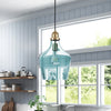 Modern Hand Blown Blue Glass Kitchen Island Pendant Lamp Ajustable Height (Set of 2) - 2 Boxes