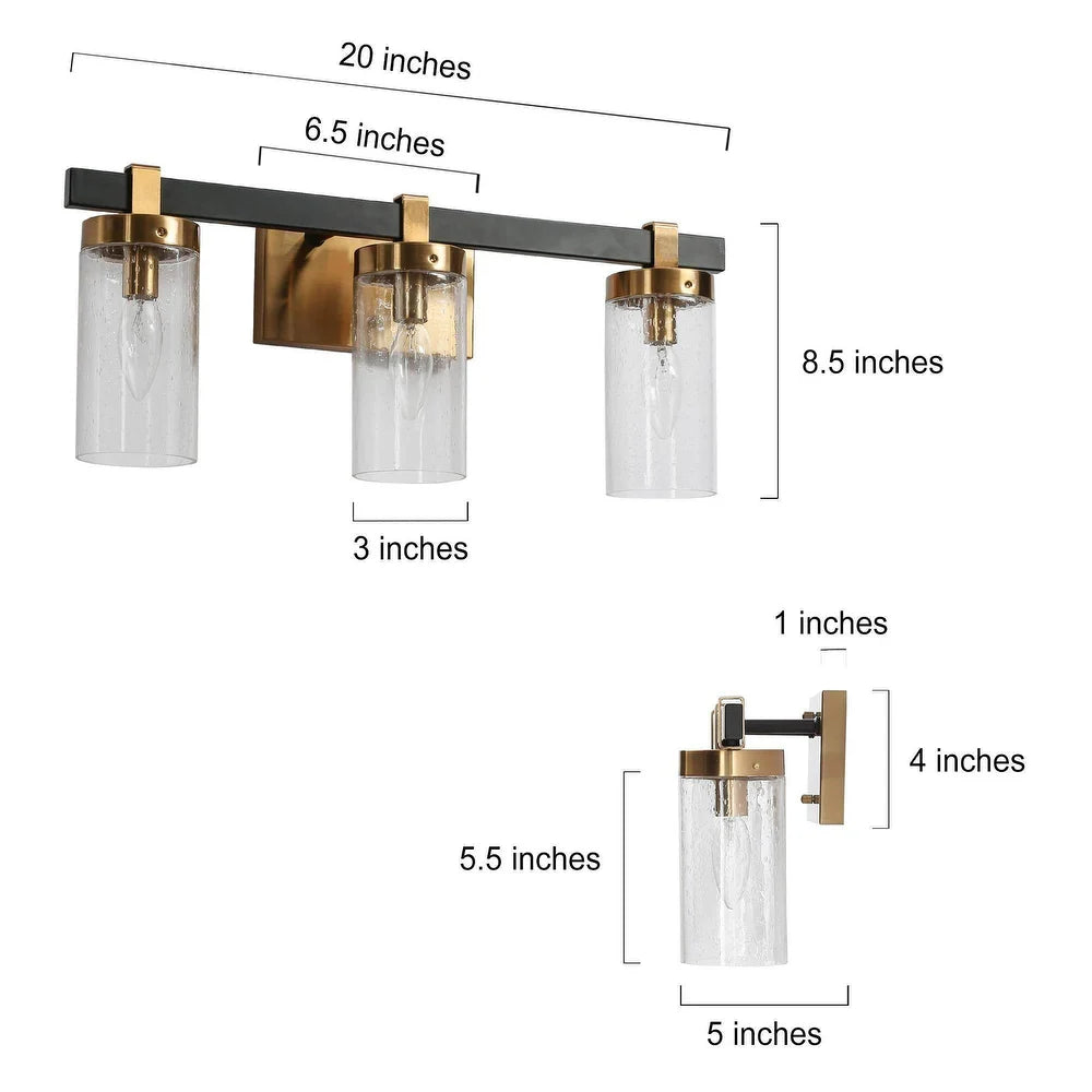 Modern Elegant 3-Light Black Gold Bathroom Vanity Light