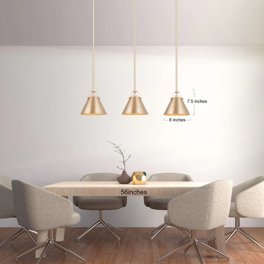 1-Light Brass Gold Cone Kitchen Island Pendant Lights
