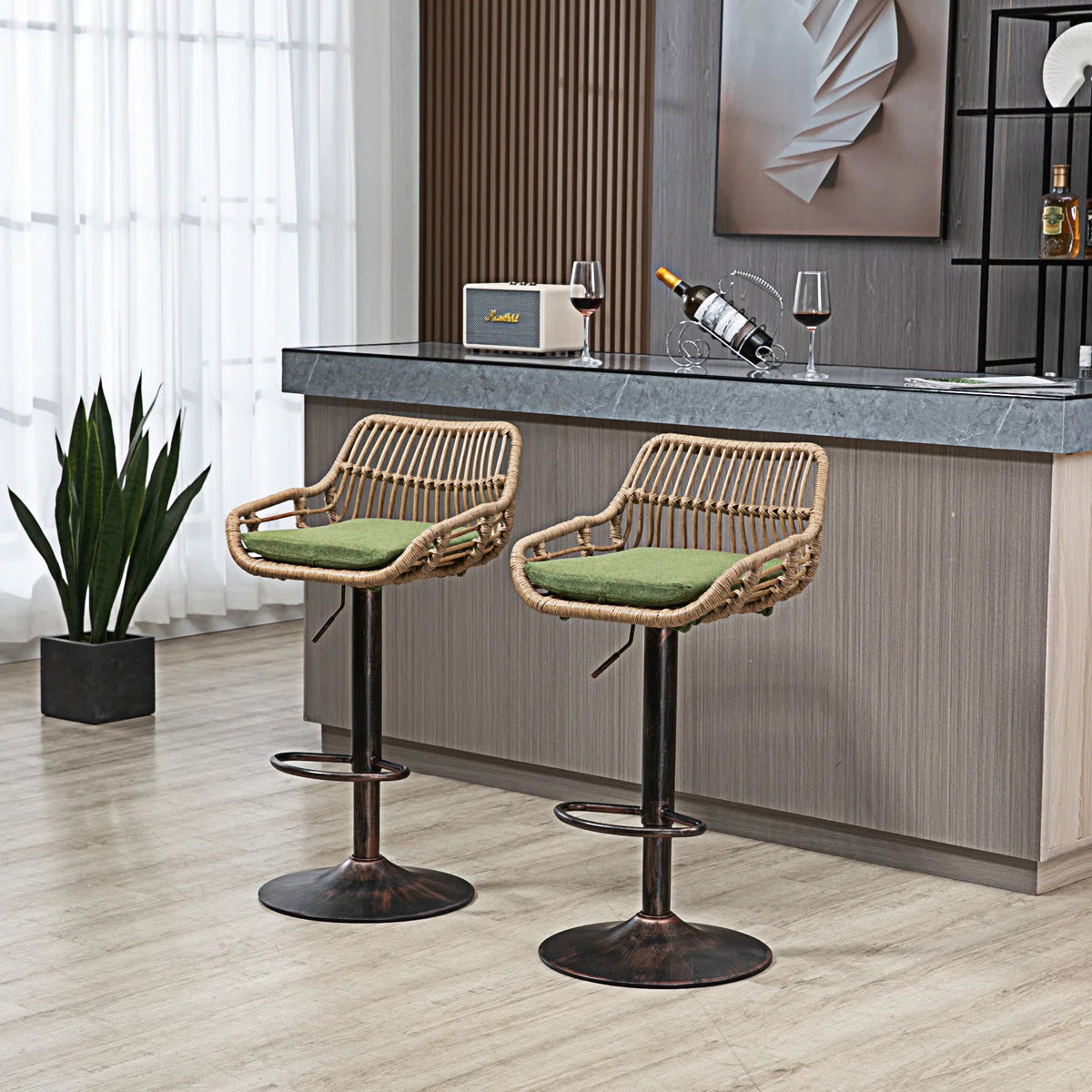 (Set of 2) Adjustable Counter Height Chairs With Footrest - Green SHOWROOM ITEM
