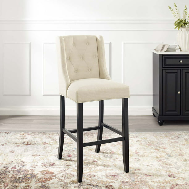 Baronet Tufted Button Upholstered Fabric Bar Stool in Beige (1)