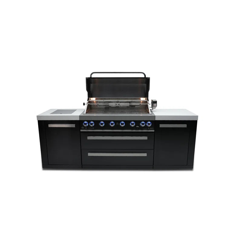 Mont Alpi 6-Burner Black Stainless Steel Outdoor Kitchen Barbecue Island Grill Side Cabinets