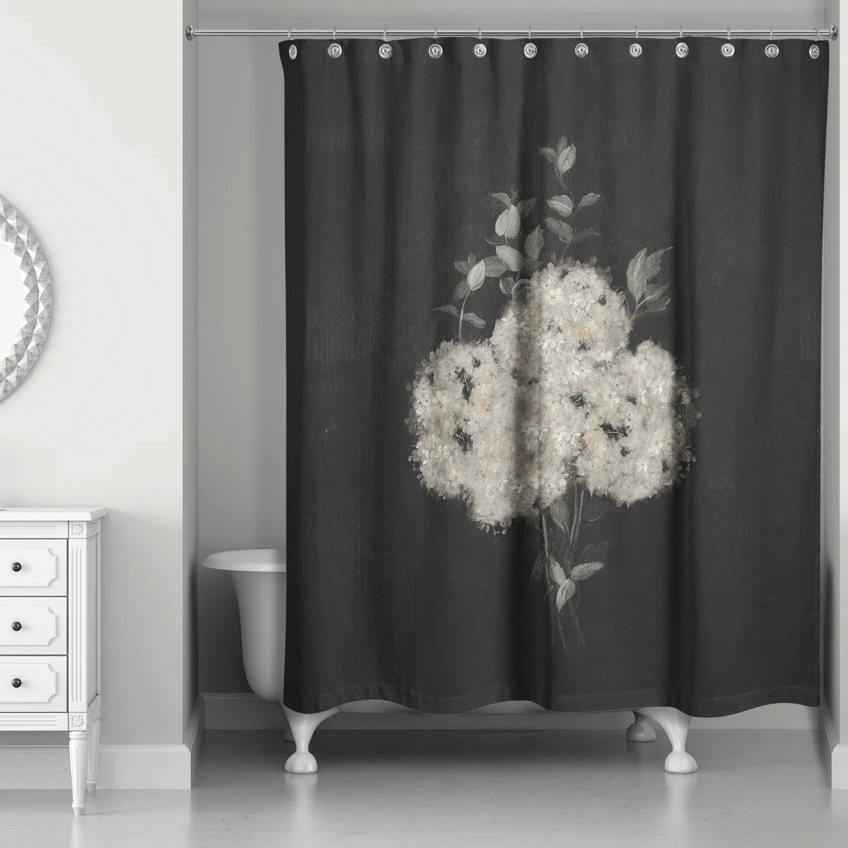 Moody Chalk Background Hydrangeas Shower Curtain