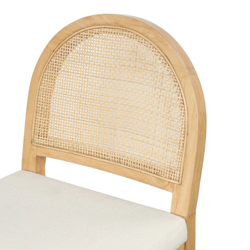 Bailey Boucle Upholstered Rattan Bar Stool or Counter Height Stool with Natural Rattan Woven Back For Kitchen Island - Single
