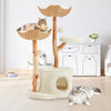 Natural Wood Cat Tower With Hand-woven Baskets And Cat Condo, Tall Cat Tree, White