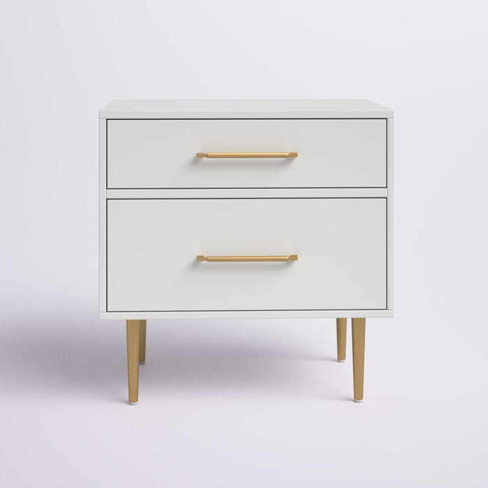 White Nayeli Glam Two Drawer Nightstand