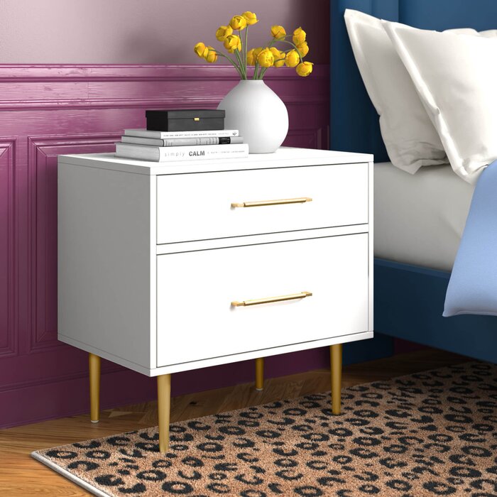 White Nayeli Glam Two Drawer Nightstand