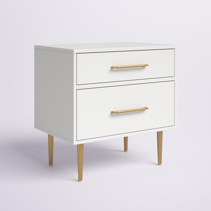 White Nayeli Glam Two Drawer Nightstand