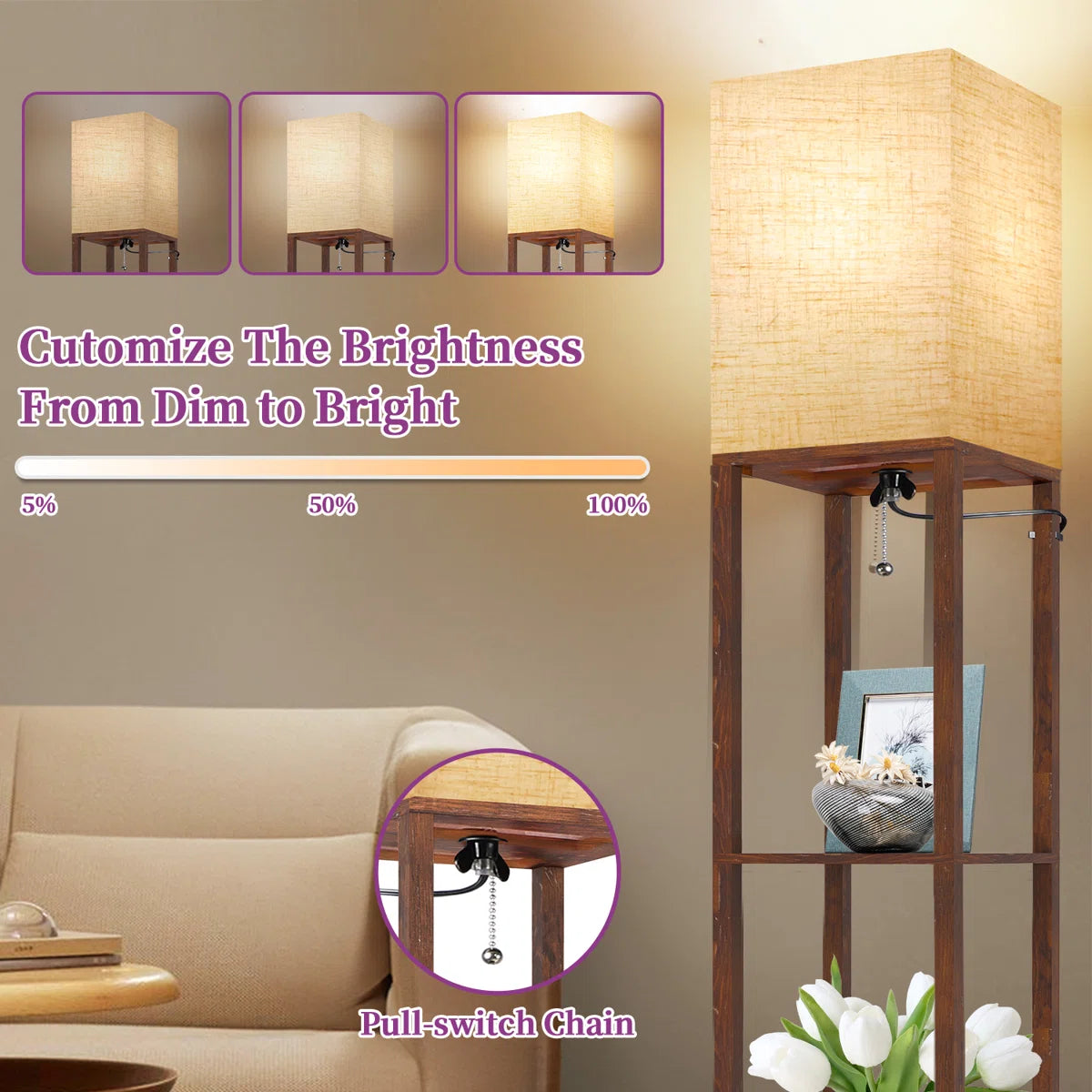 Nevaen  Column Dimmable LED Floor Lamp