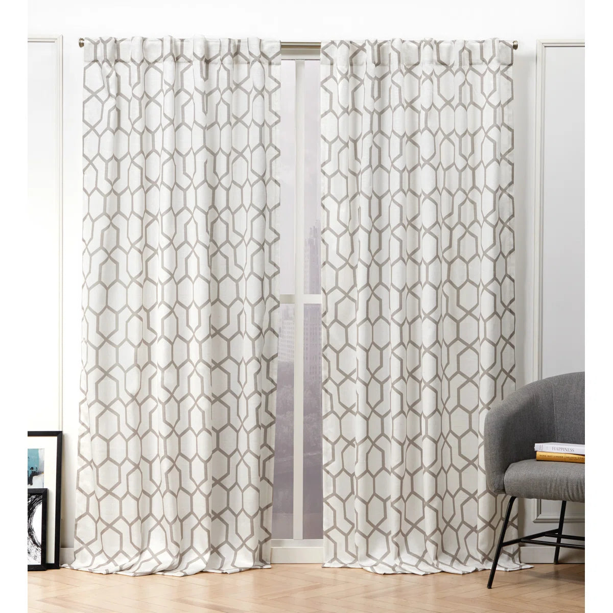 Hexa Geometric Print Hidden Tab/Rod Pocket Top Light Filtering Curtain Panel Pair