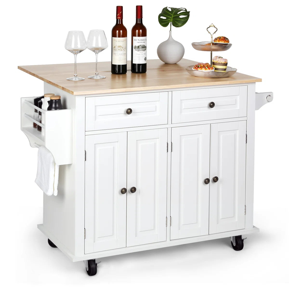 Nikayia Solid Wood Kitchen Island with Drop Leaf