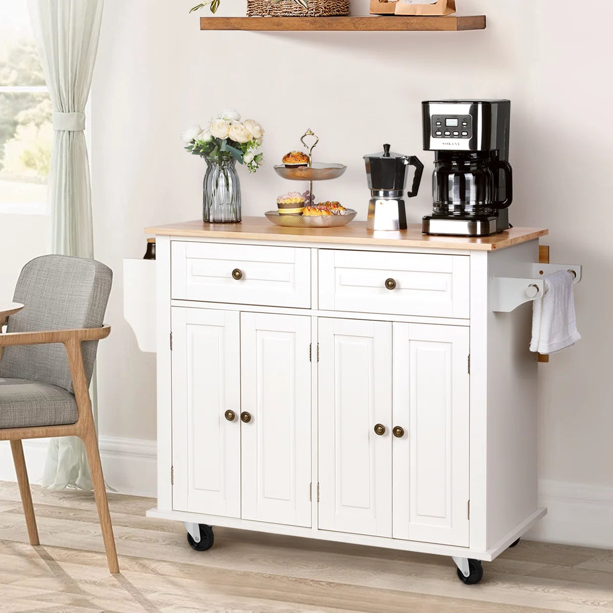 Nikayia Solid Wood Kitchen Island with Drop Leaf