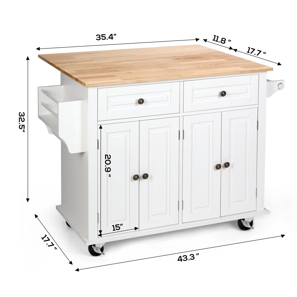 Nikayia Solid Wood Kitchen Island with Drop Leaf
