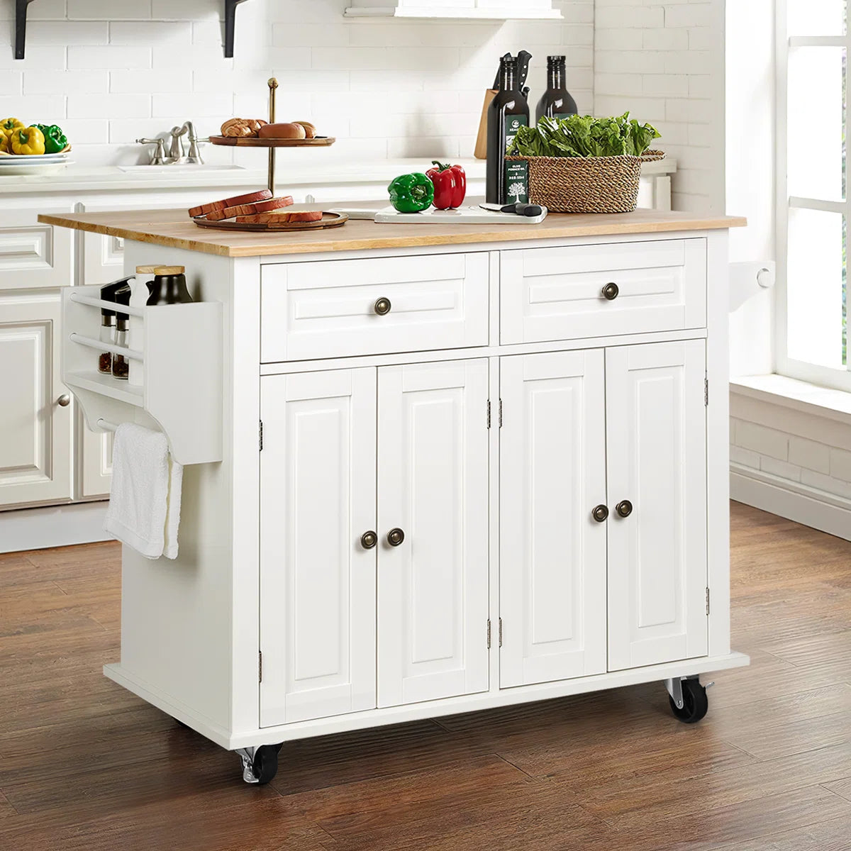 Nikayia Solid Wood Kitchen Island with Drop Leaf