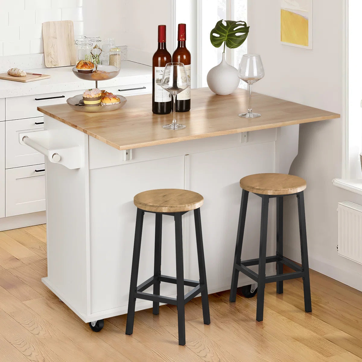 Nikayia Solid Wood Kitchen Island with Drop Leaf