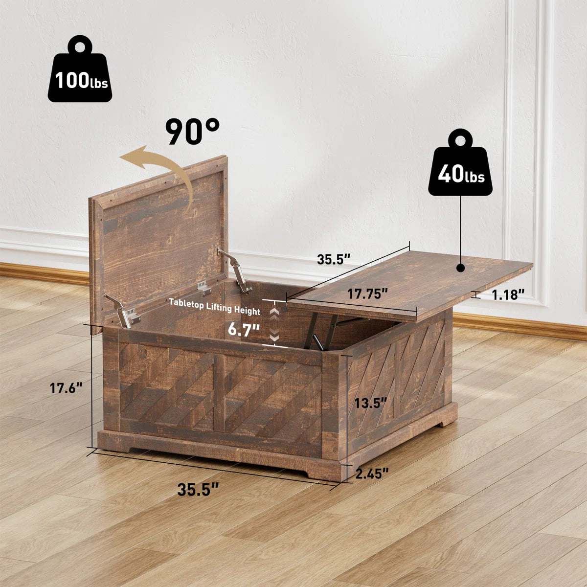 Nilla Wood Storage Coffee Table with Lift Top