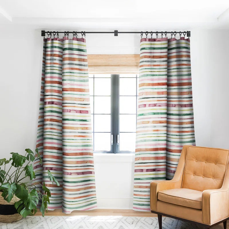Ninola Design Moroccan Tropic Stripes Green 1pc Blackout Window Curtain Panel