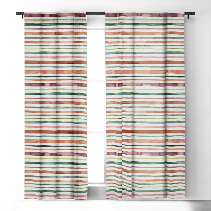 Ninola Design Moroccan Tropic Stripes Green 1pc Blackout Window Curtain Panel