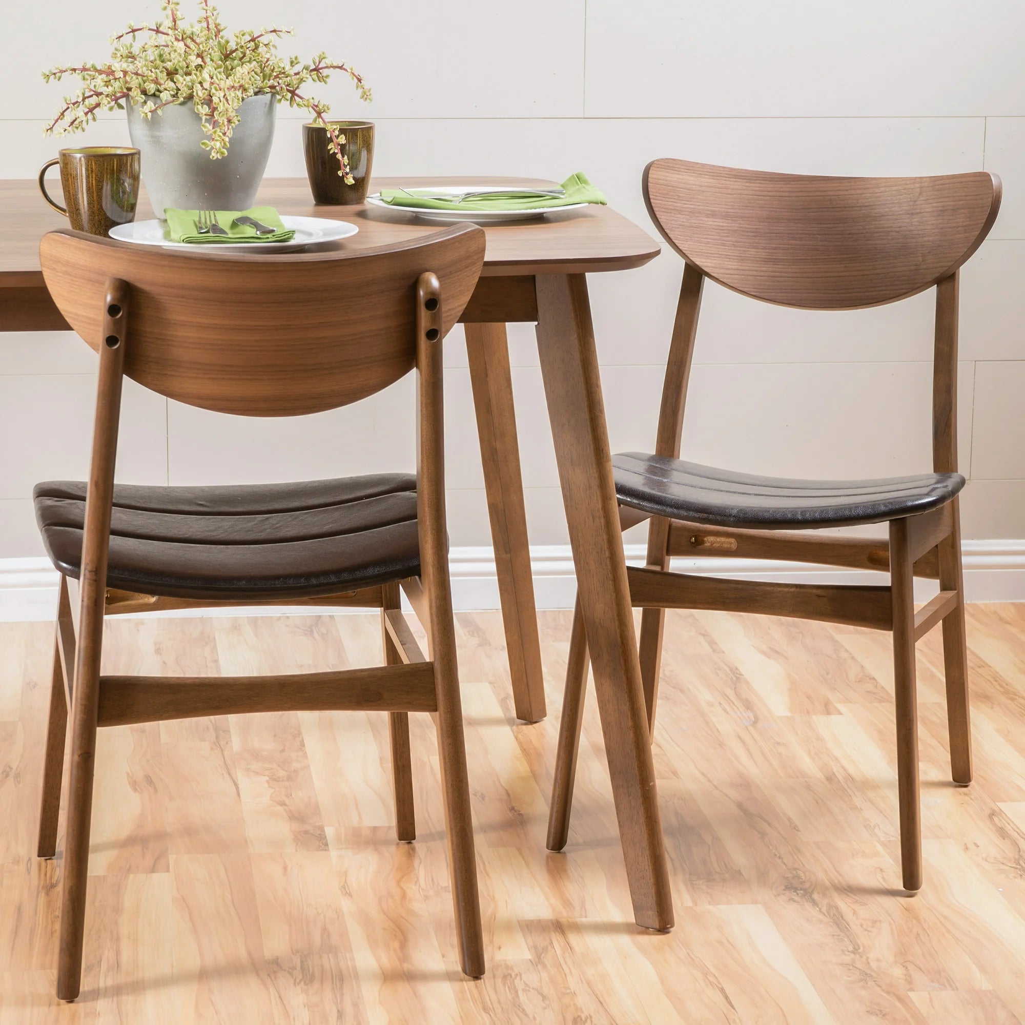 Ava Mid Century Modern Bonded Leather Dining Chairs, Set of 2, Dark Brown