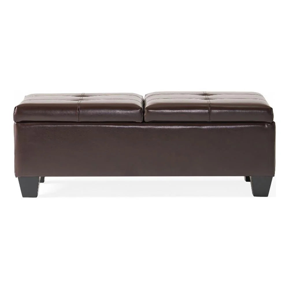 Merrill Double Opening Chocolate Brown Leather Storage Ottoman