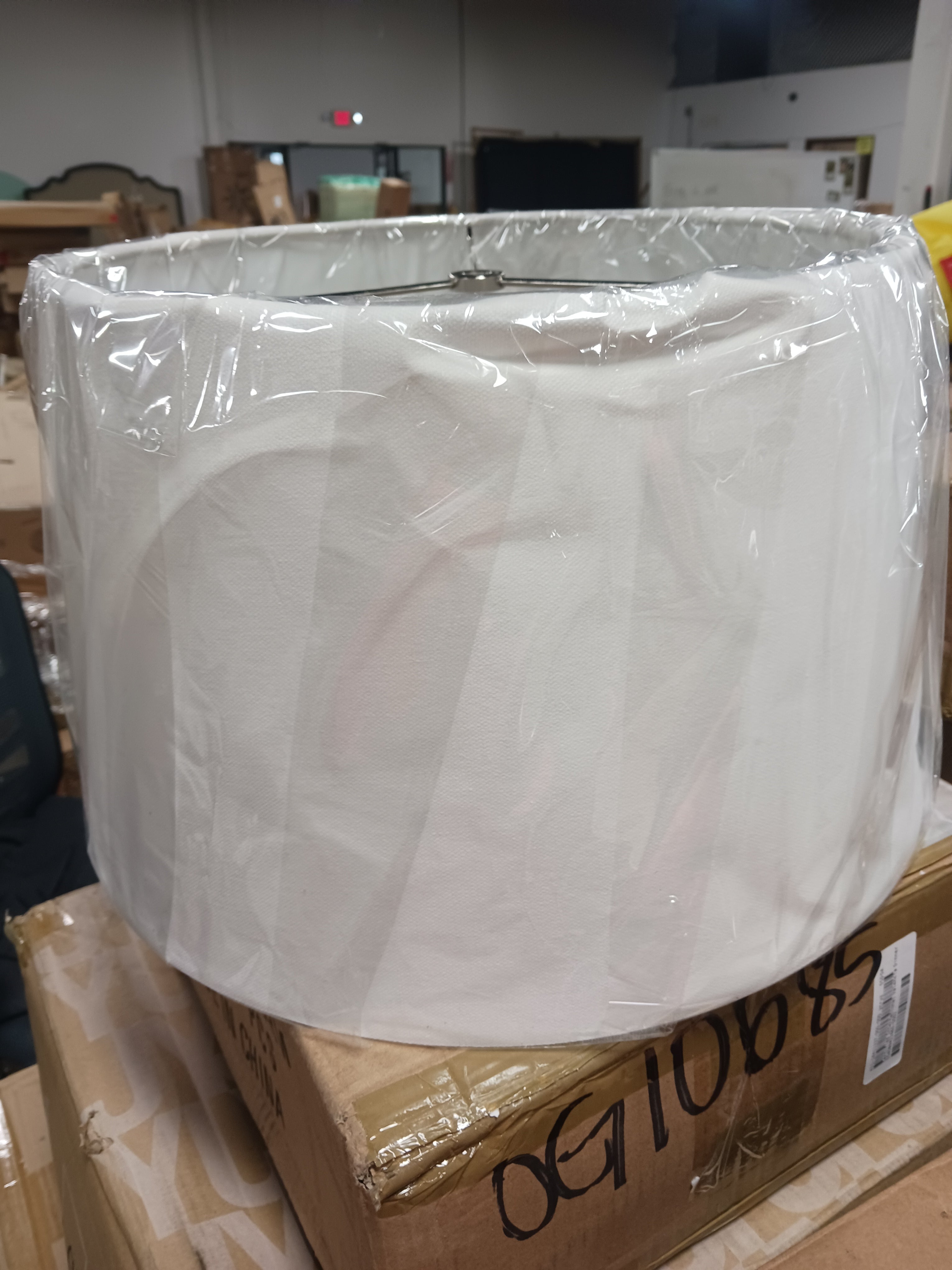 White Fabric Hardback Drum Lampshade (Spider) (Set of 2)