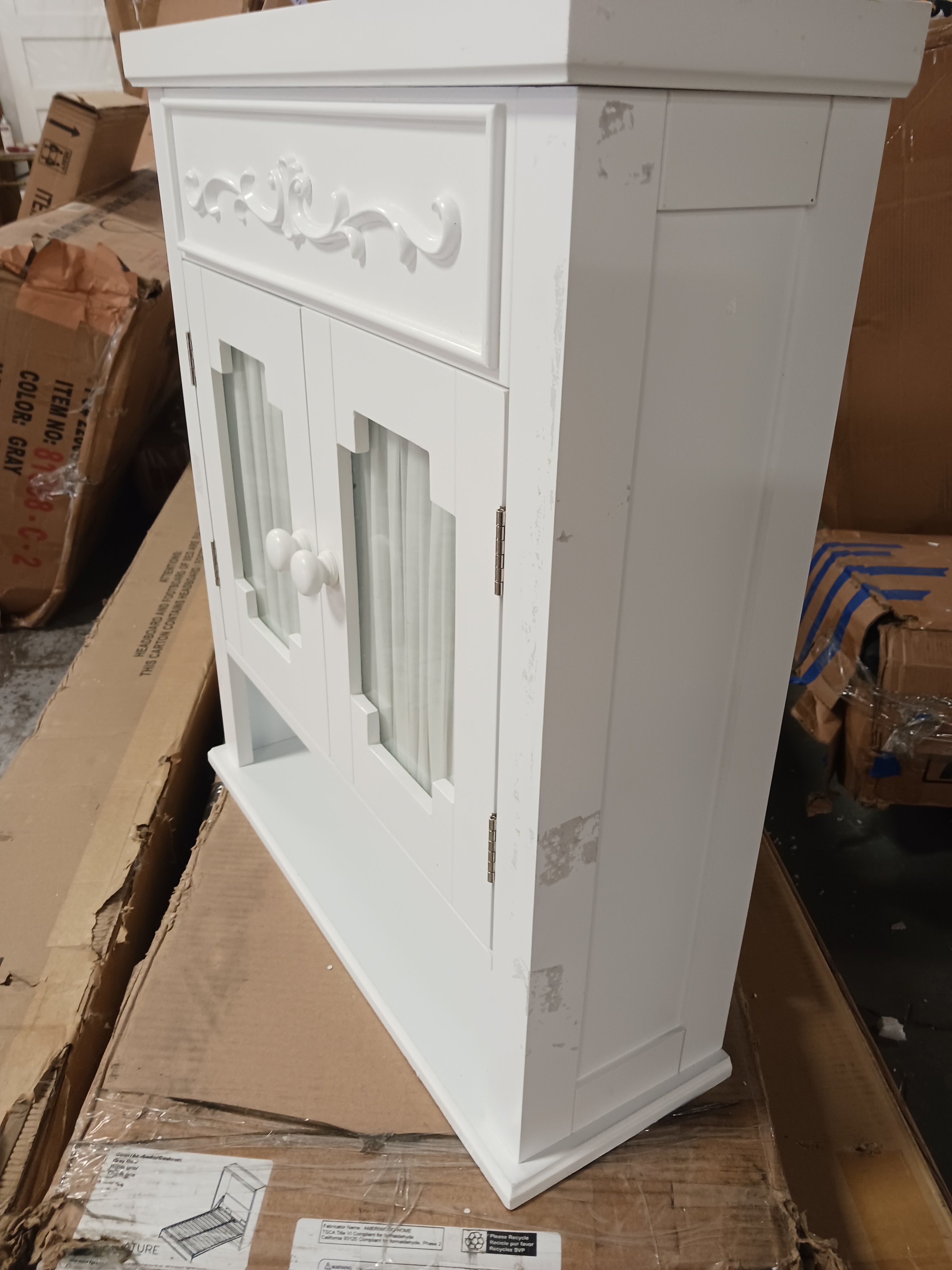 Elegant Home Fashions Lisbon Removable Wooden Wall Cabinet with Drapery-Lined Doors, White