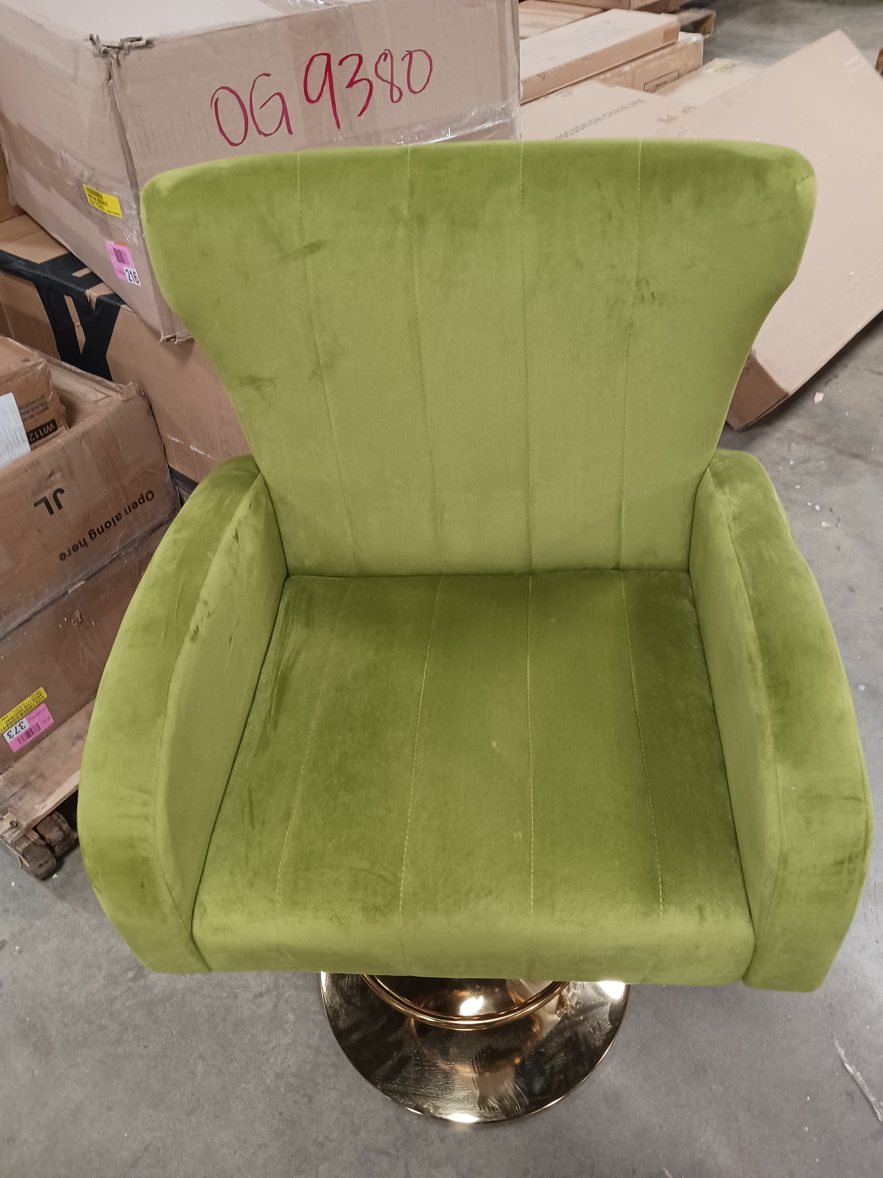 Green High Back Wood Frame Adjustable Cushioned Bar Stool with Velvet Seat