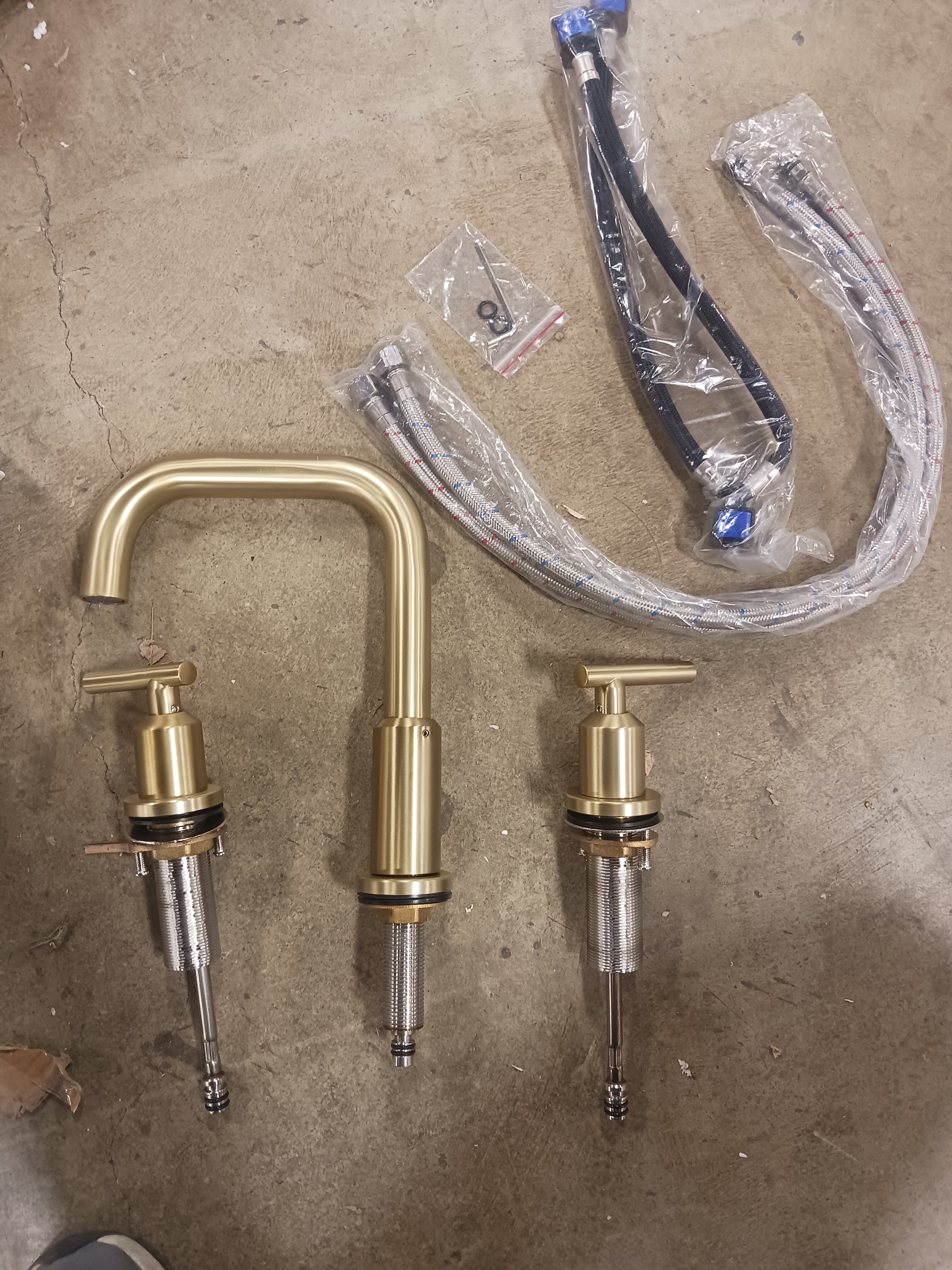 4 Inch 2-Handle Centerset Brushed Gold Bathroom Faucet With Drain,Deck Plate And Supply Hoses