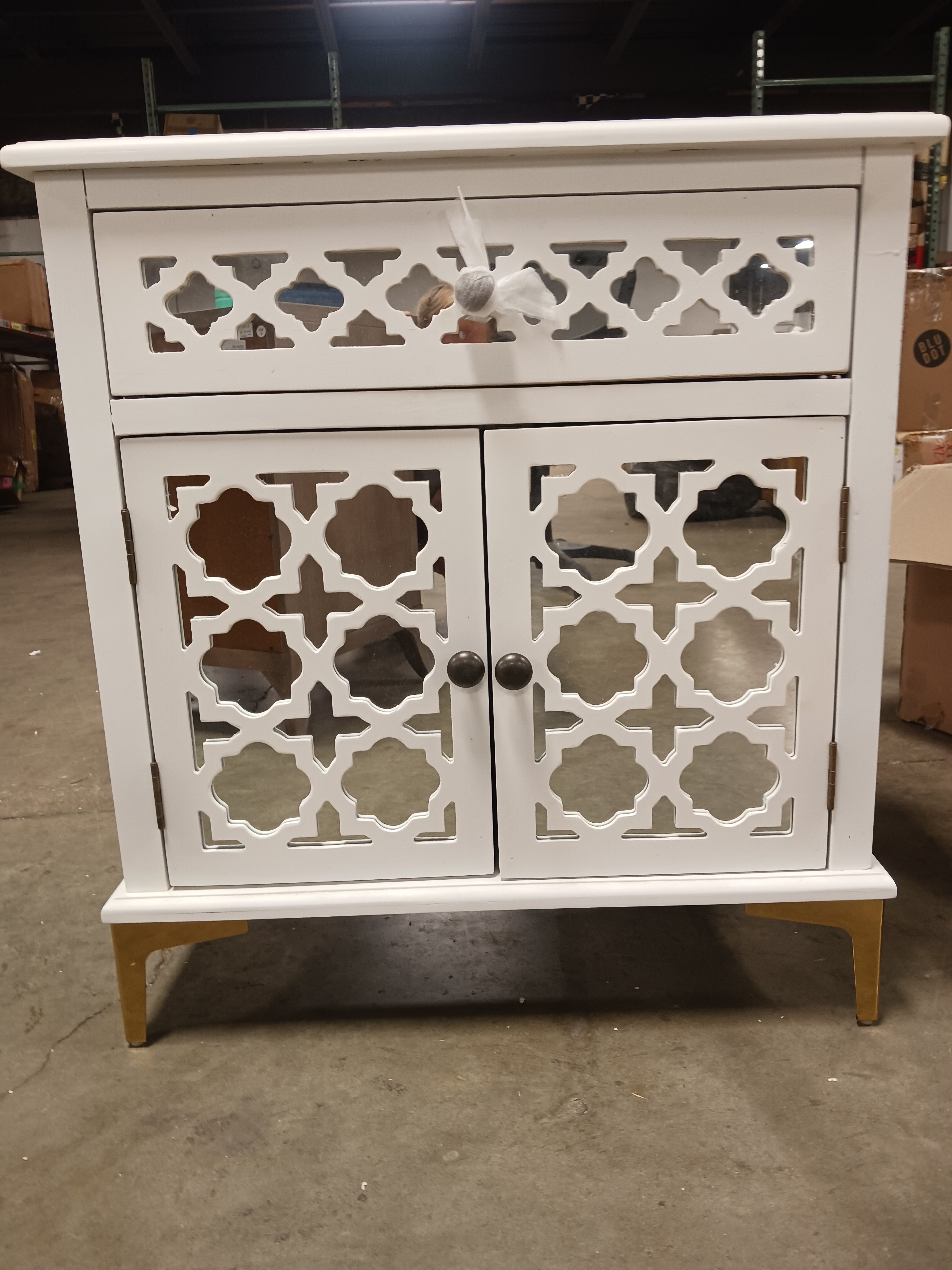 Bearett Tall Solid Wood 2 – Door Mirrored Accent Cabinet