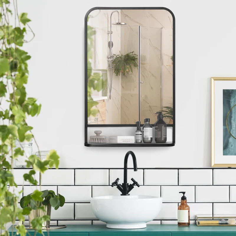 Rectangle Modern Wall Mirror with Storage Shelf